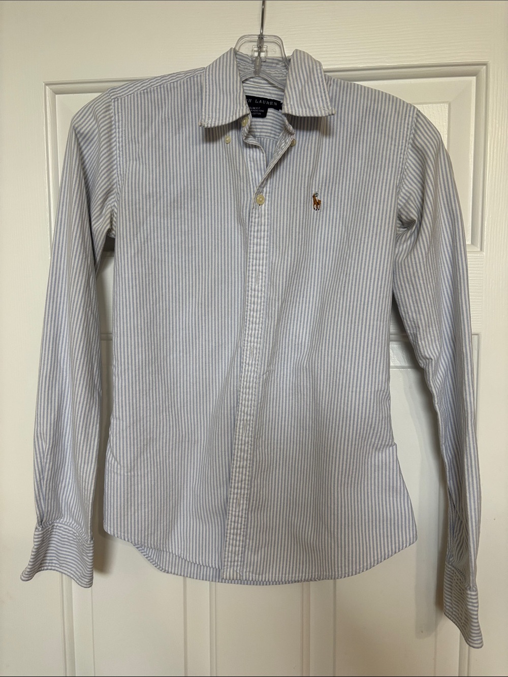 Ralph Lauren Light Blue and White Striped Button-Down Oxford